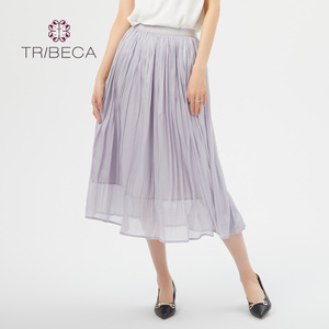 TRIBECA翠贝卡商场同款夏季温柔流光沙高腰褶皱半裙