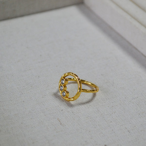 日韩小众设计黄铜镀金锤打肌理面锆石闪钻简约线条圆形戒指食指戒