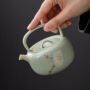 古焱锔钉青瓷泡茶壶煮茶壶单个女纯手工陶瓷功夫茶具泡茶器提梁壶