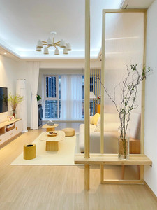 日式实木简约客厅长虹玻璃屏风小户型玄关卫生间现代房间入户隔断