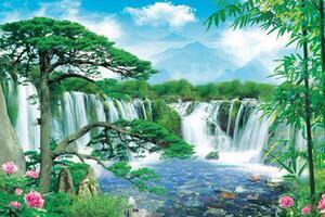户外 微晶高温瓷砖壁画 山水画 照壁 影壁墙 福字泰山日出 迎门墙