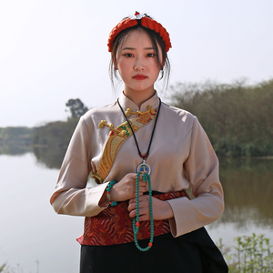 邦吉梅朵藏袍2022新款女夏季衬衣拉萨藏装藏服春秋藏族服饰生活装