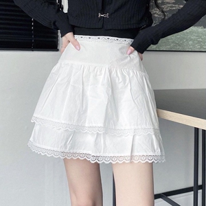 半身裙女夏季jk日系原宿风学生高腰蕾丝仙女蛋糕百褶短裙小个子秋