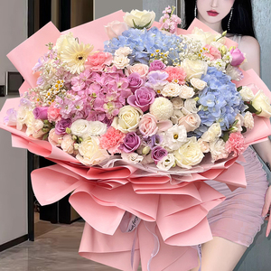 巨型超大玫瑰绣球康乃馨花束上海广州店生日鲜花速递同城配送女友