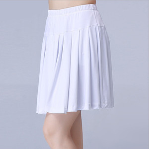 夏季广场舞裙舞蹈半身裙白色短裙牛奶丝时尚百折跳舞运动裙高品质