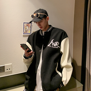 余庆伟的黑店 余庆伟同款简约字母刺绣大码宽松百搭棒球服夹克男