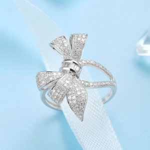 fft珠宝 群镶戒指白18k金蝴蝶结丝带钻石女戒50分钻戒时尚女款