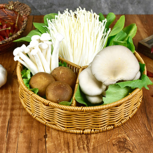 火锅店蔬菜蓝配菜拼盘圆盘装油炸小吃的碟盘子创意竹编烤肉店拼盘