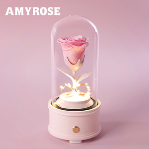 amyrose永生花玫瑰花束玻璃罩蓝牙音乐生日情人节520礼物送女友