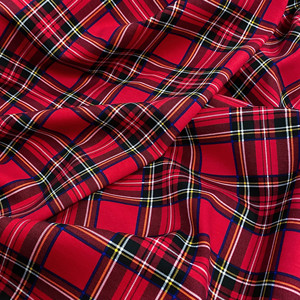 红色格子厚款秋冬罗马布四面弹面料涤盖棉弹力棉针织服装裤子面料