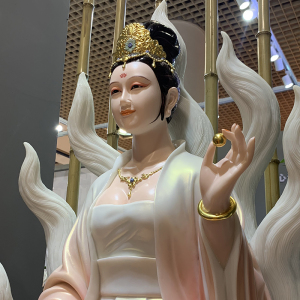 08米灵仙九尾狐仙像 汉白玉白衣红衣玄狐供奉