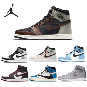 正品aj1变色龙马卡龙红外线灰银男鞋 黑银脚趾大学蓝闪电倒钩女鞋