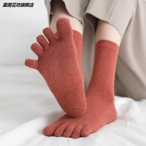 五指袜女纯棉中筒袜春夏纯色可爱分趾袜五趾长袜子透气吸汗脚趾袜