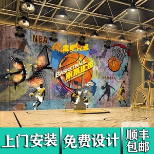 篮球馆主题装修墙纸儿童少儿训练培训背景墙装饰海报体育运动壁纸