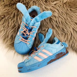 加绒蓝兔子胡萝卜贝壳头儿童鞋阿迪男童女童大小童低帮休闲鞋潮鞋