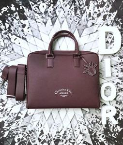 二手奢侈品男士包袋 Dior迪奥公文包酒红色电脑包手提单肩斜挎包