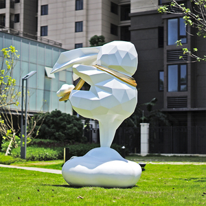 玻璃钢艺术动物摆件几何抽象兔子雕塑户外草坪现代售楼部庭院装饰