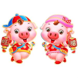 大吉金童玉女门贴金色春s节房门立体金猪教室小猪福贴店面特大墙