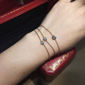 cartier卡地亚泡泡单钻手链纯18k金镶钻大饼豹子头双环项链