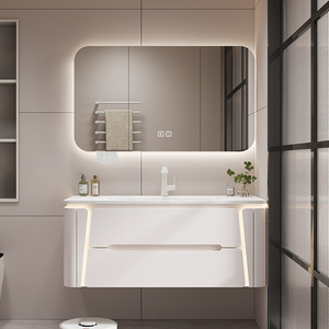 岩板热弯一体陶瓷盆浴室柜组合现代简约卫生间洗漱台洗手洗脸镜柜
