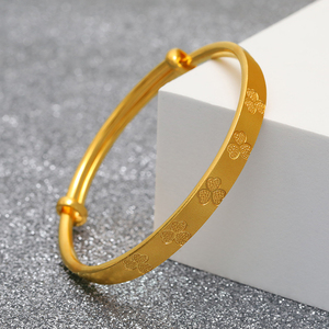 黄金9999手镯女简约光板推拉镯子实心活口素圈足金包银卡家送