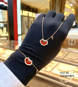 qeelin/麒麟 新款yuyi系列18k玫瑰金镶钻紅玛瑙如意小红锁项链女