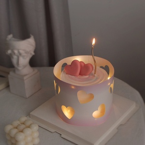 七夕情人节蛋糕装饰粉色紫色爱心镂空围边生日蜡烛情侣浪漫摆件