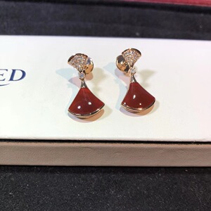 bvlgari/宝格丽扇形裙子红玉髓耳钉纯18k玫瑰金陶瓷弹簧耳钉