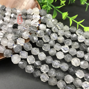 天然云水晶散珠魔鬼水晶灰水晶钻石切面散珠手链diy饰品配珠
