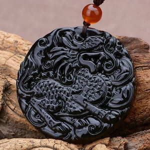 高档墨玉麒麟圆牌挂件瑞兽神兽旺富贵催好运黑绿玉送子吊坠镇宅男