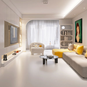 奶油白微水泥瓷砖客厅750x1500柔光地砖素色侘寂风哑光地板砖防滑