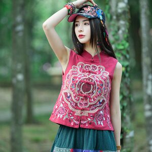 云南民族风女装春秋洋气时尚马夹小背心复古设计感棉麻马甲女外穿