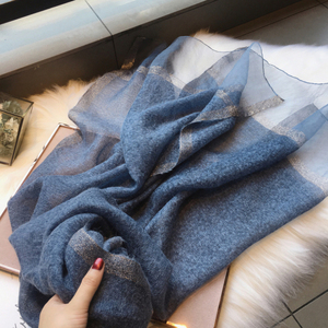 双层真丝羊毛围巾女夏季薄保暖百搭韩版亮丝边纯色大披肩丝巾防晒