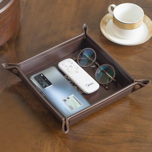 钥匙收纳盒美式复古门口玄关放钥匙收纳盘皮托盘桌面遥控器收纳盒