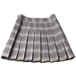 2021年春季新款灰色格子裙百褶裙a型裙半身裙女夏高腰短裙百搭裙