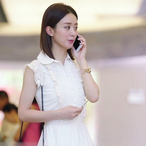 你和我的倾城时光赵丽颖林浅同款女衣服花边无袖裙子娃娃领连衣裙