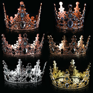 黑色巴洛克风皇冠蛋糕摆件 复古黑宝石生日 烘焙用品蛋糕装饰插件