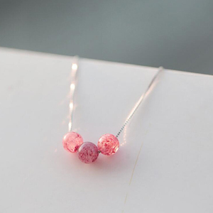 草莓晶项链女S925纯银三颗粉色水晶圆球吊坠网红高级感颈链锁骨链