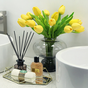 郁金香假花仿真花玻璃花瓶插花北欧样板间香水轻奢卫生间黄色花艺