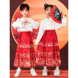 万圣节儿童服装啦啦队演出服合唱运动会小学生中国风马面裙男女童