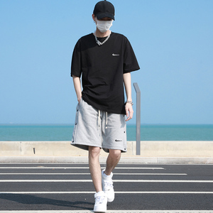 耐克aj休闲运动套装夏季宽松篮球排扣短裤短袖两件套男生一套搭配
