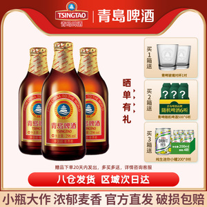 青岛啤酒小棕金啤酒296ml*24瓶装啤酒整箱11度官方发货过节送礼酒