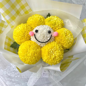 乒乓菊diy材料包卡通表情笑脸太阳儿童手工花束彩色造型毛毛球装