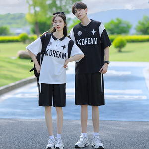 班服初中生夏季韩版短袖t恤短裤套装小学生六年级毕业照校服定制