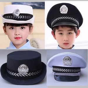 儿童黑猫警长帽子交警大盖帽男女小孩警察帽子幼儿园角色扮演帽子