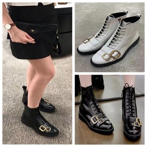 正品tods/托德斯 新款扣环系带短靴圆头牛皮平底绑带女靴女鞋