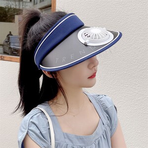 带风扇帽子儿童宽檐户外男女骑车遮阳可调节夏天空顶防晒帽大成人