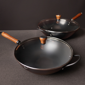 【老饭骨】铁锅炒锅家用老式无涂层圆底炒菜锅不易生锈精铁超轻锅