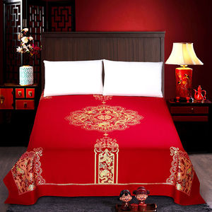 。加厚网红大红色纯棉全棉1.8m床喜庆床单单件结婚婚庆枕套床上用