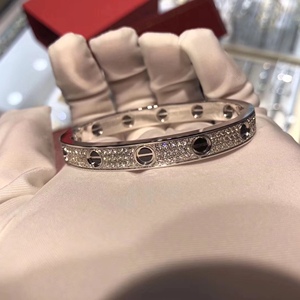 cartier/卡地亚窄版无钻手镯纯18k玫瑰金四钻宽版满天星男女手环